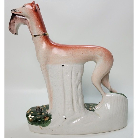 Vintage Staffordshire Whippet Greyhound Hunting Dog w. Rabbit Hare Figurine 11" - Picture 9 of 15